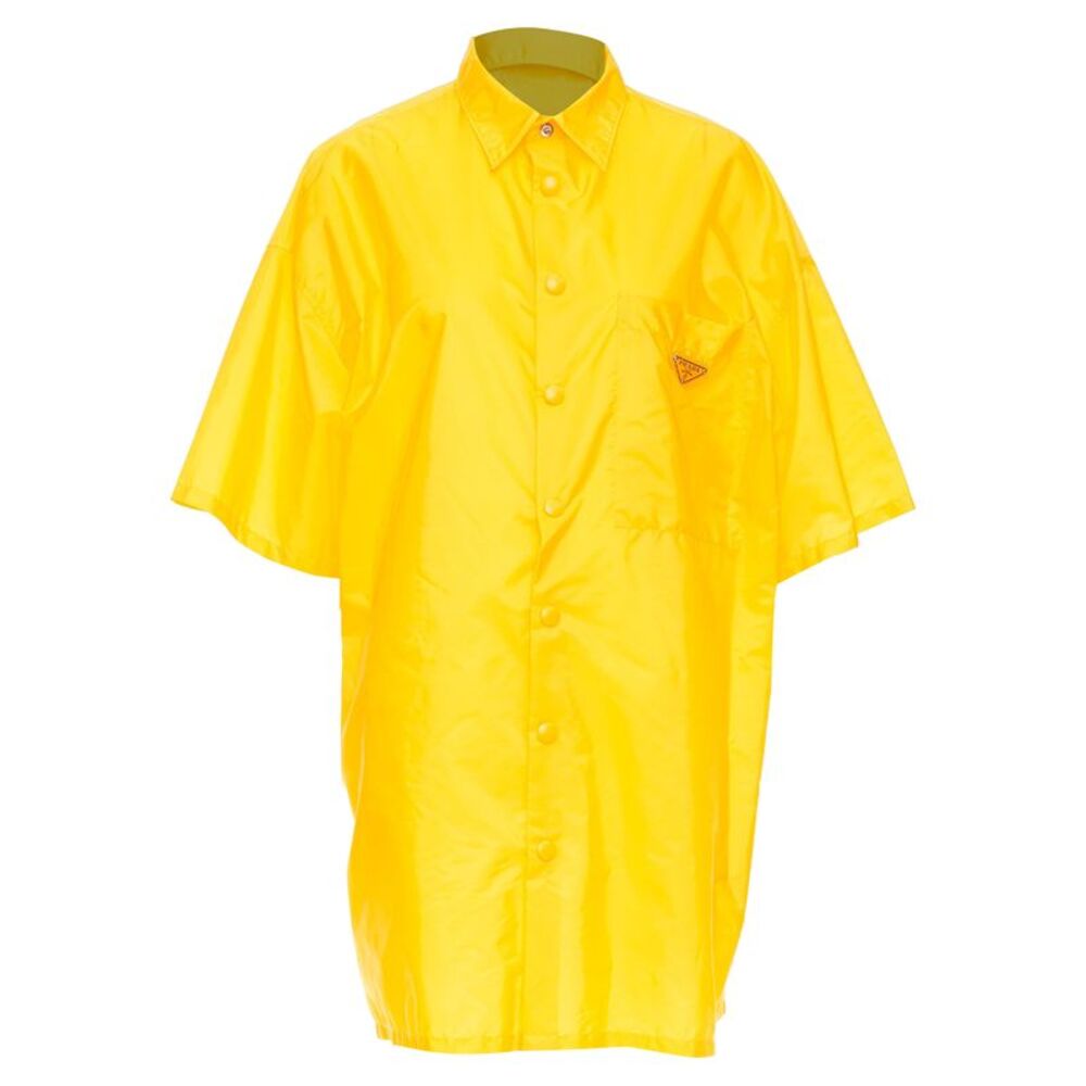 PRADA 2022 Re-Nylon logo plaque yellow short sleeve bowling shirt M